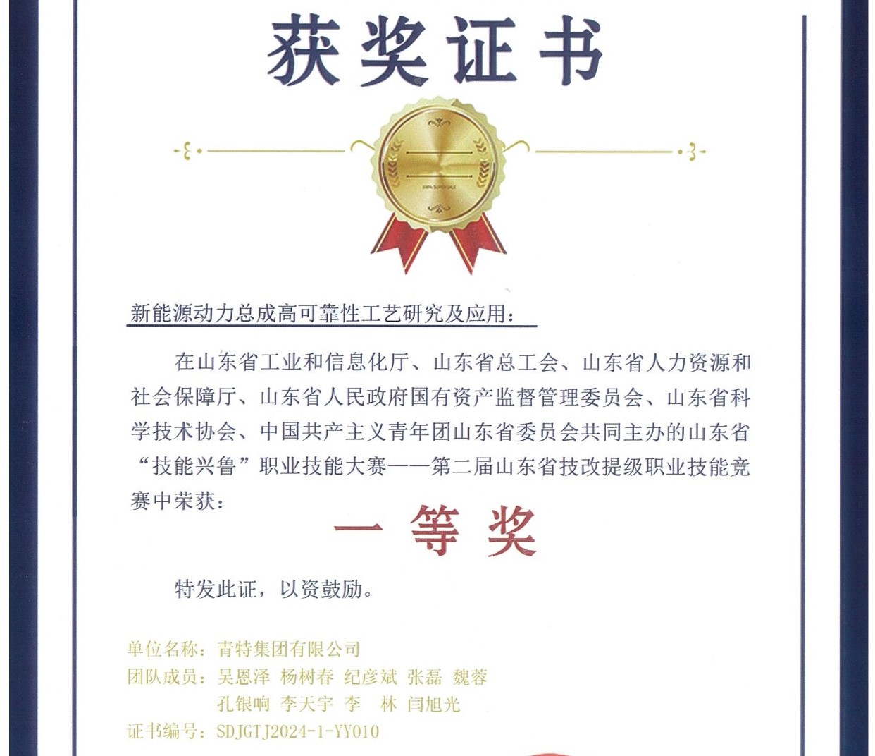 凤凰联盟集团荣获“第二届山东省技改提级职业手艺竞赛”一等奖